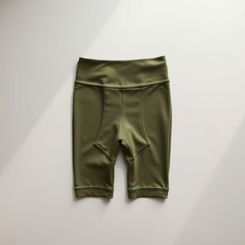 pollinations-black-legging-with-pockets-4-797987 Flat lay of olive green black legging with pockets, seamfree bike shorts folded neatly on a neutral surface.