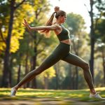 A woman in black legging with pockets performing yoga in Olive Green seamfree bike shorts at an Australian park.
