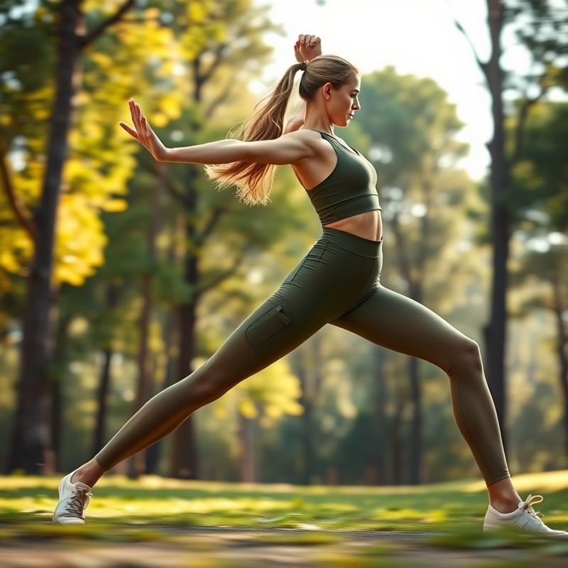 pollinations-black-legging-with-pockets-5-218001 A woman in black legging with pockets performing yoga in Olive Green seamfree bike shorts at an Australian park.