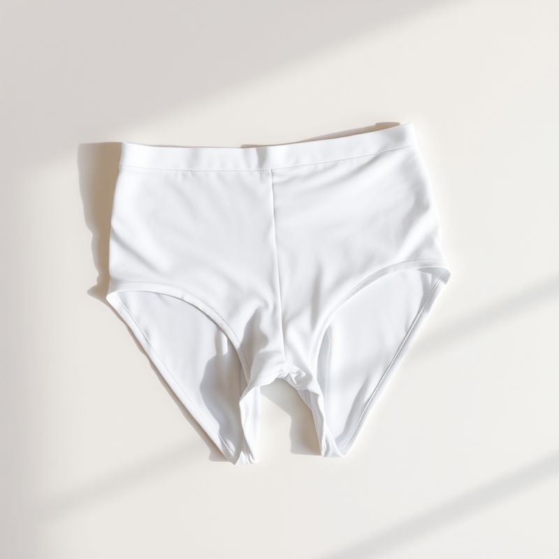 pollinations-black-leggings-high-waisted-4-495969 White high waisted black leggings seamless underwear folded neatly on a neutral surface, top-down view.