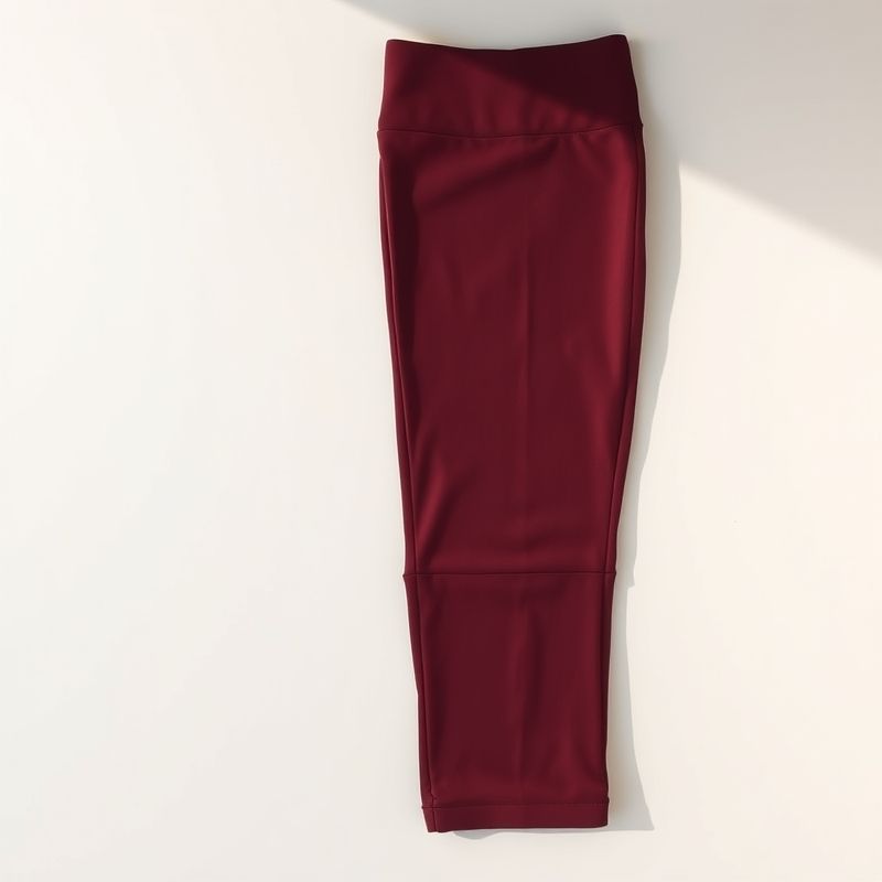 pollinations-black-scrunch-bum-leggings-4-446683 Flat lay of black scrunch bum leggings with pockets in burgundy, neatly folded on a neutral surface.