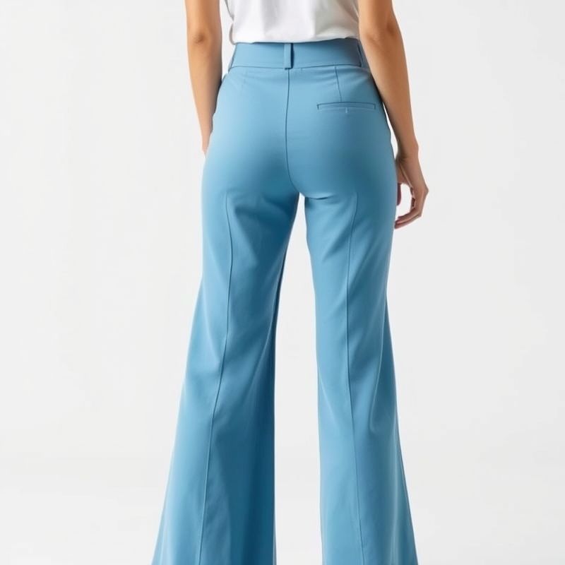 pollinations-black-yoga-flare-pants-6-659395 Back view of black yoga flare pants bamboo pants in Sky Blue, showing fit on model.