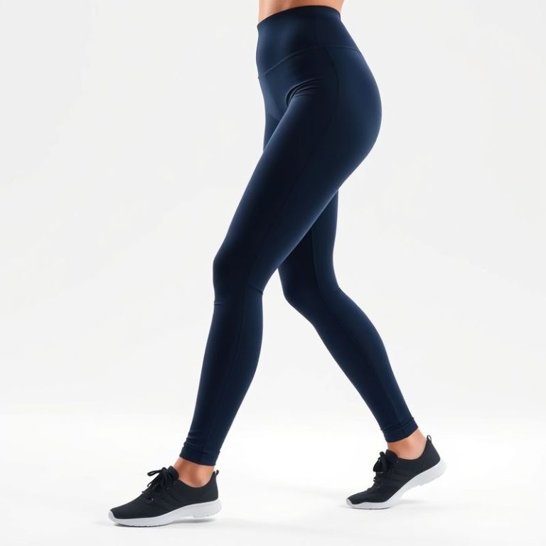 High waisted black yoga pants in Navy Blue on a white studio background.