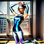 A model wearing flare active pants, grey flared leggings in charcoal, posing in a bright yoga studio.