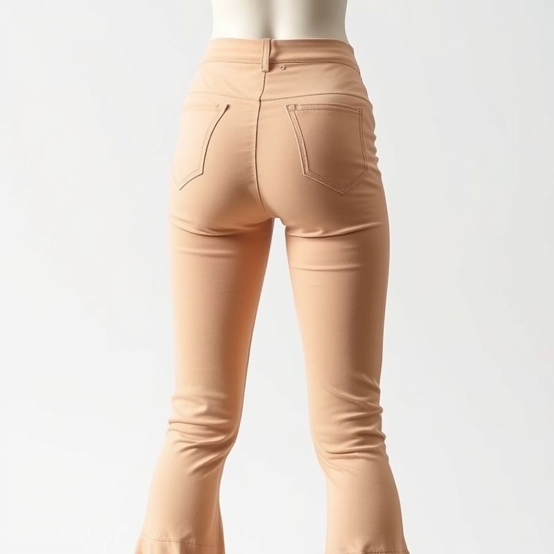 pollinations-flare-leggings-6-335341 Back view of a model wearing fold over flare leggings in Beige, showcasing the fit from behind.