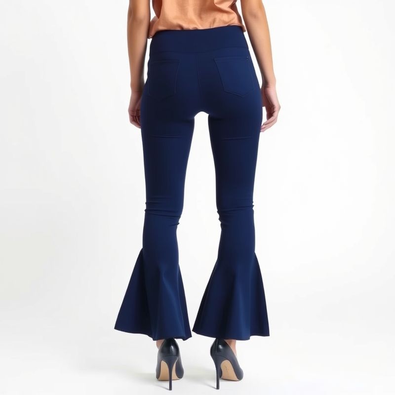pollinations-flare-leggins-6-241528 Back view of a model wearing navy blue flare leggings, showcasing the fit from behind.
