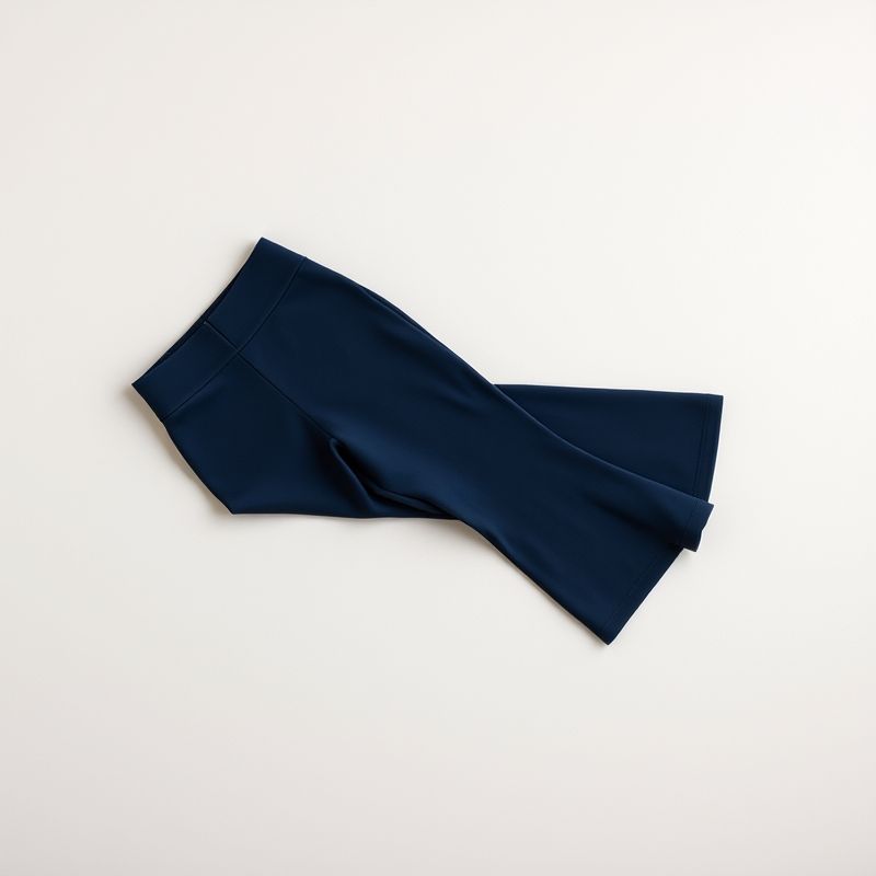 pollinations-flare-yoga-pants-4-595545 Flat lay of Navy Blue flare yoga pants, neatly folded on a clean, neutral surface.
