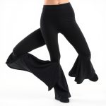 Black flare yoga pants womens grey flare leggings on white background, hyperrealistic studio photo.