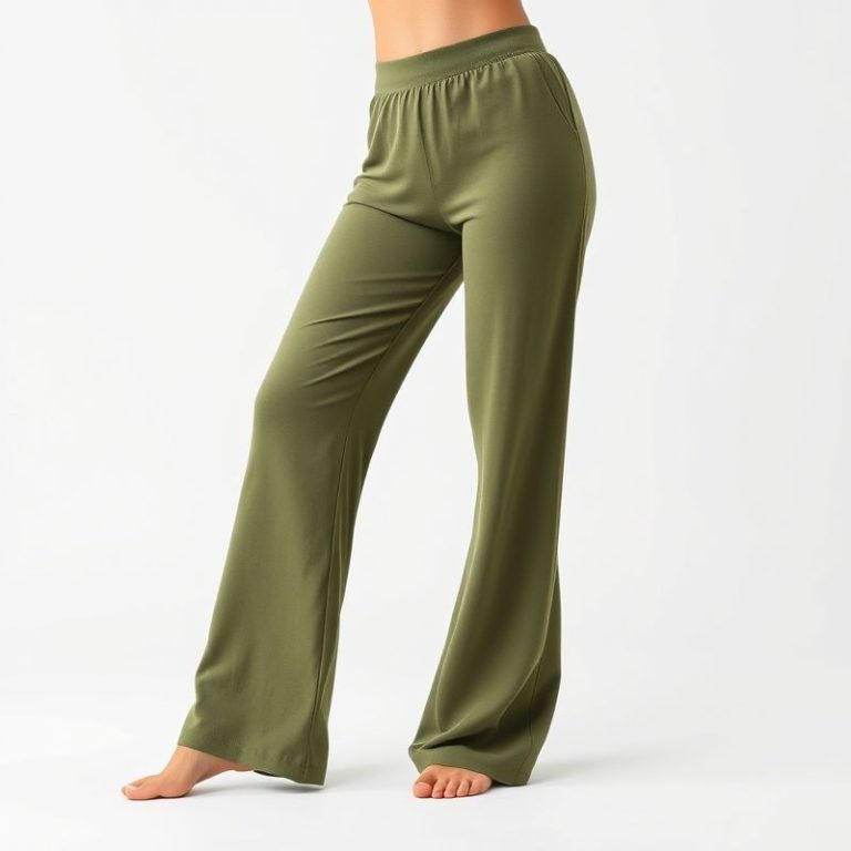 Olive green organic cotton flared yoga pants on a white background.