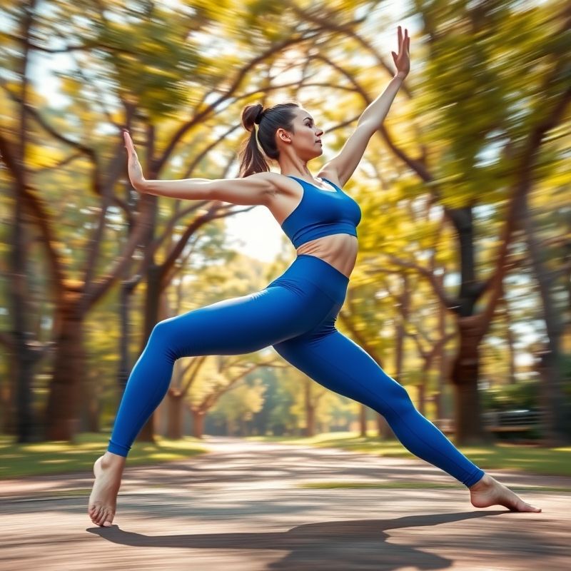 pollinations-high-waisted-yoga-pants-women-5-974002 A woman in high waisted yoga pants women seamless black tights performing a yoga pose in Royal Blue at an Aussie park.