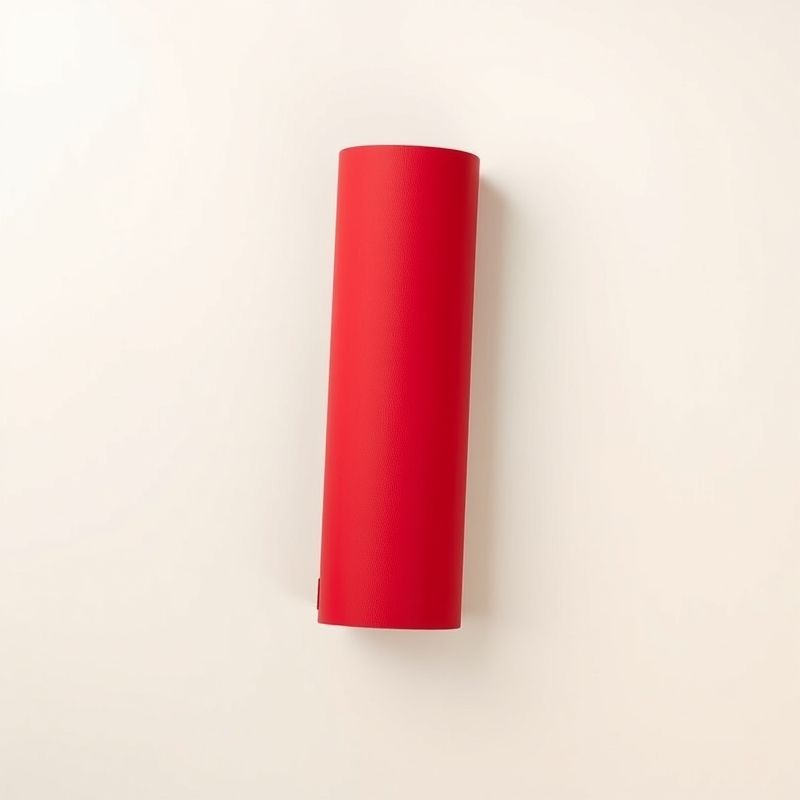 pollinations-manduka-mat-4-494985 Flat lay of a red manduka mat, a travel yoga mat, folded neatly on a neutral surface.