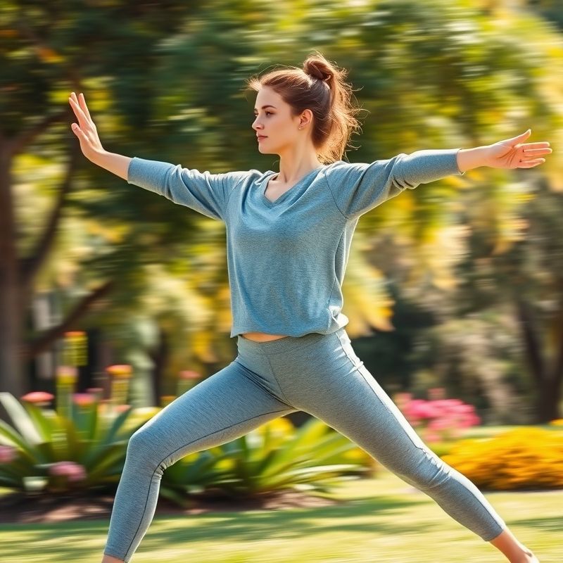 pollinations-wrap-top-australia-5-533400 Woman in a Heather Grey wrap top Australia organic cotton sweatshirt performing yoga in a park.