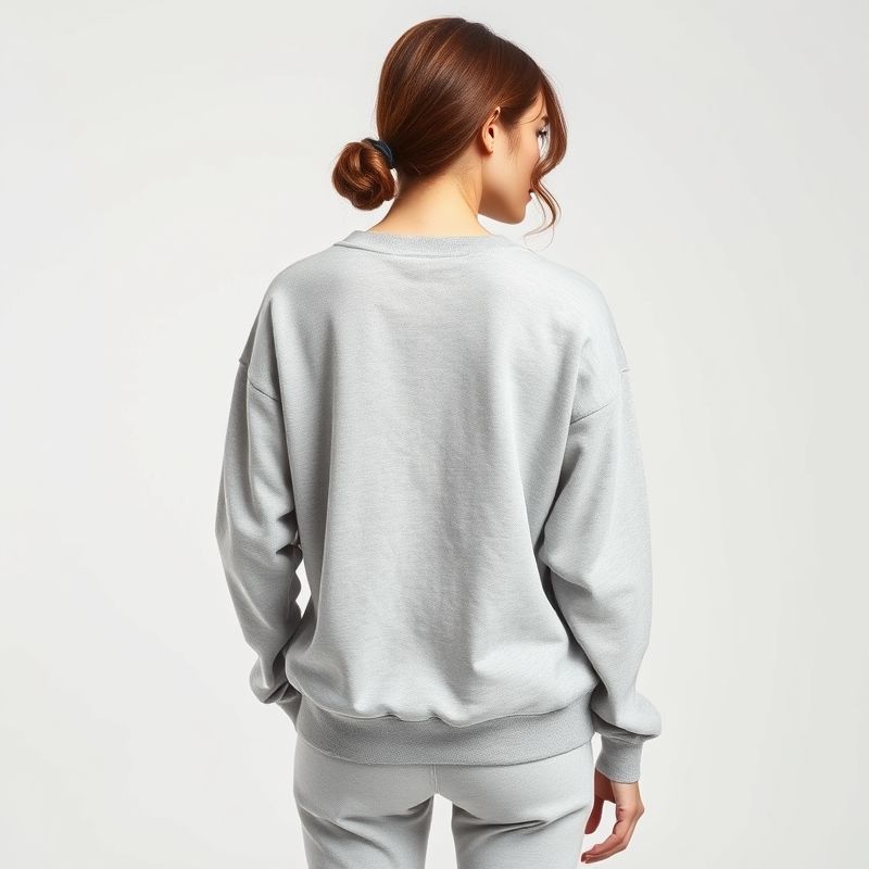 pollinations-wrap-top-australia-6-959460 Back view of a model wearing the wrap top australia organic cotton sweatshirt in Heather Grey.