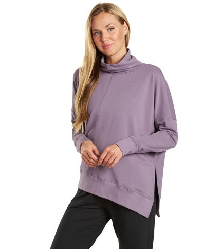 Shine Solid Roll Neck Asymmetric Sweatshirt